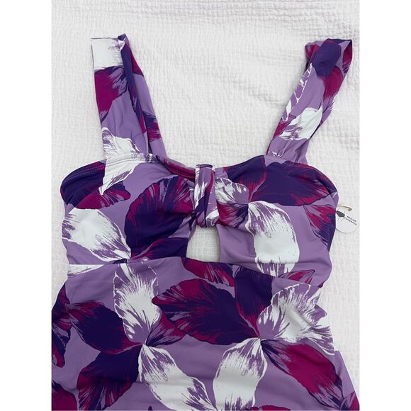 Mynah Women's Floral Cutout One-Piece Swimsuit Purple Pink Size Medium NWT - Picture 3 of 7